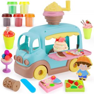 P&acirc;te &agrave; ModelerMachine &agrave; Glaces pour Enfants avec Camion &agrave; GlacesGlacier pour Enfants avec 16 Accessoires Et 5 Pots De P&acirc;te &agrave; Modeler pour Gar&ccedil;ons Et Filles &agrave; Partir De 3 Ans - Neuf
