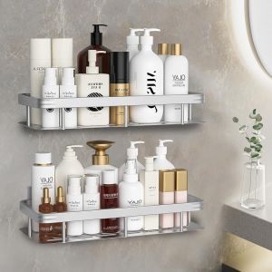 Etag&egrave;re Douche Sans Percage Aluminium, 2 Pi&egrave;ces &Eacute;tag&egrave;re de Salle de Bain, Support de Shampoing pour Douche Murale Rangement Douche Porte Shampoing Douche, 30,5&times;13&times;5,5cm (A Argent - Neuf