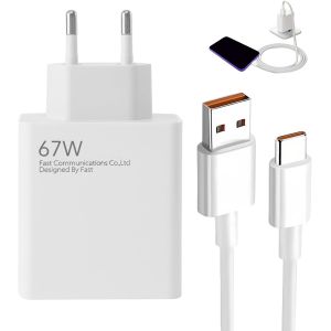 KALANKA-67W Chargeur, Chargeur Rapide 67W avec 6A C&acirc;ble USB C de 1.5m, Prise Adaptateur Secteur Rapide pour Mi14 Mi13T Mi13 13 Pro Mi12 12 Pro Mi11 Mi10, Note 13 12 11 10 9 Poco F5 F5 - Neuf