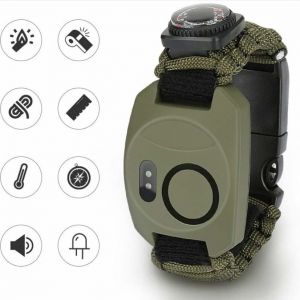 Kit De Survie Pour Hommes Et Femmes, Kit Militaire Avec Silex, Boussole, Thermomètre, Sifflet, Couteau Et Lampe Led Pour L'extérieur, Les Randonneurs Et Les Explorateurs - Neuf
