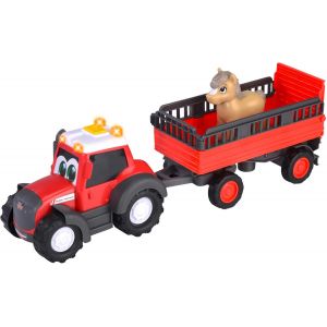 KAJGL-Abc Massey Ferguson Tracteur Pour Enfants À Partir De 1 An (30 Cm)¿Tracteur De Ferme Avec Remorque D'Animaux Et Cheval,Jouet Pour Encourager La Motricité Avec Pièces Mobiles,Lumière Et - Neuf