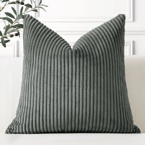 Tianyi-Lot De 1 Housse De Coussin En Velours C&ocirc;tel&eacute; D&eacute;coratif Canap&eacute; Taie D'oreiller Douce Pour Maison Salon Chambre Lit Clic Clac D&eacute;coration 60x60cm Gris Fonc&eacute; - Neuf