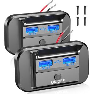 Prise De Chargeur Usb 12v/24v Pour Voiture-Dual Qc3.0 Port Avec Interrupteur &Eacute;tanche-36w Pour Camping Car,Bus,Camion,Bateau,Golf Cart - Neuf