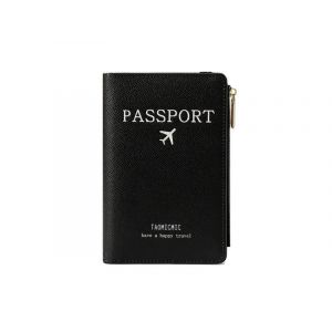 Portefeuille pour passeport avec blocage RFID et fermeture &eacute;clair - Noir, cuir PU, design compact, plusieurs emplacements - Neuf
