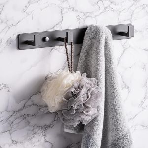 Pat&egrave;re Murale de 4 Crochets, Porte Manteau Mural en Acier Inoxydable, Porte-Serviettes Peignoir pour Suspendre Manteaux &eacute;charpes, Sacs &agrave; Main, Salle de Bain, Cuisine, Entr&eacute;e, Gris - Neuf