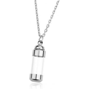 Collier Urne Fun&eacute;raire Pendentif Balle Flacon Transparent Acrylique Personnalis&eacute; Urne Cendres Bouteille Recipient Ouvrir Contenant Comm&eacute;moratif Souvenir Bijoux Avec Cha&icirc;ne(Argent) - Neuf