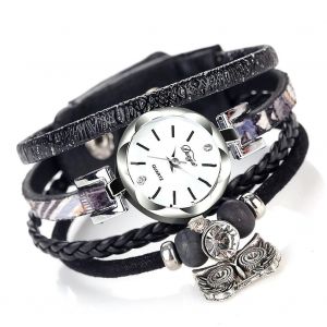 Duoya Femmes Mignon Hibou Pendentif D&eacute;coration Bracelet Montre-Bracelet Cha&icirc;ne Robe Montre &Agrave; Quartz (Gris) - Neuf