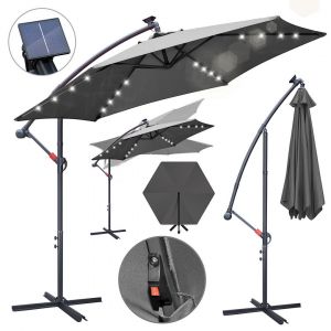 Parasol Solaire Led 3 M, &Eacute;clairage Int&eacute;gr&eacute;, Protection Uv 50+, Toile Polyester Imperm&eacute;able, Manivelle Pratique Pour Terrasse Gris - Neuf
