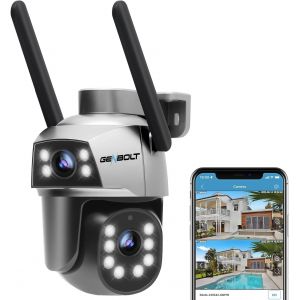 Ptz Outdoor Surveillance Camera With Poe, 2.4&5Ghz Wifi Ip Camera Cctv Outdoor Dual Lens & Dual View With Night Color, Auto Tracking, Human Detection, Pan And Tilt - Neuf