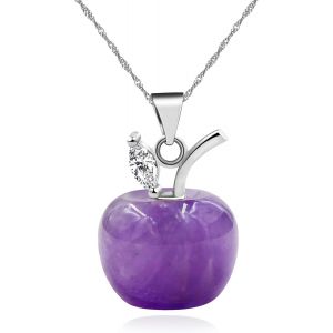 Kal-Collier Pendentif Pomme En Pierre Naturelle, Plaqu&eacute; Or Blanc, Cha&icirc;ne En Laiton, Bijoux Hypoallerg&eacute;niques Et &Eacute;l&eacute;gants Pour Femmes, Cadeau De No&euml;l Et Anniversaire - Neuf