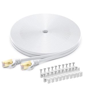 Câble Ethernet Cat 8 7M, Câble Réseau LAN Gigabit RJ45 Plat Haute Vitesse, Cordon de Brassage Internet 40Gbps 2000MHz pour Commutateur,Routeur,Modem,Panneau de Brassage,PC (Blanc) - Neuf