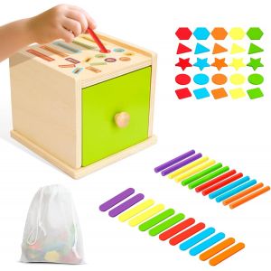 ChenQuanSarl-Montessori Jeux Enfants 3 Ans, Jeu Montessori 3Ans Gar&ccedil;ons Filles, Bois Jeu De Tri Formes, Jeu Tri Couleurs, Cadeaux De No&euml;l, Cadeaux D'Anniversaire, Cadeaux F&ecirc;te - Neuf