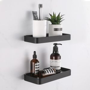 Etagere Douche sans Percage, Etagere Salle de Bain Pose Murale avec Aluminium Etagere et Verre Tremp&eacute;, Rangement Douche Serviteur &Eacute;tag&egrave;re Porte de Shampoing et Gel Douche 2 Pi&egrave;ces, 25cm Nior - Neuf