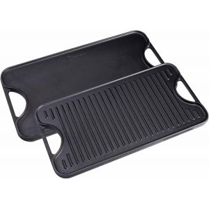 Ulteronixshop-Plaque &agrave; Griller en Fonte &Eacute;maill&eacute;e, Double Grille R&eacute;versible 47 x 25cm pour le Feu, le Barbecue, le Four, sans Toxicit&eacute; et sans PTFE - Neuf