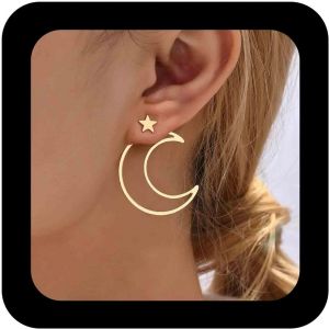 Kal-Boucles D'oreilles Bohème Étoile Lune Veste Boucles D'oreilles Or Creuse Croissant Bijoux Pour Femmes - Neuf