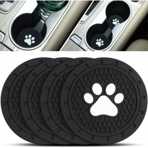Lot de 4 dessous de verre antidérapants en silicone pour porte-gobelet de voiture, 7 cm, motif pattes de chien, accessoires pour la plupart des voitures, camions, camping-cars et plus (noir) - Neuf