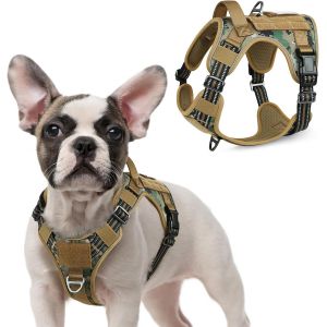 Harnais Chien Anti Traction, Harnais Tactique Chien R&eacute;fl&eacute;chissant R&eacute;glable Avec Poign&eacute;e Et Anneaux, Gilet Solide Facile &Agrave; Mettre, Harnais Chien Militaire Pour Entra&icirc;nement Chasse, Noir, L - Neuf