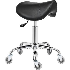 SUBZONAL-Tabouret &agrave; roulettes pivotant et r&eacute;glable en Cuir synth&eacute;tique r&eacute;sistant avec Large Coussin d'assise Ergonomique pour Laboratoire,Bureau,Salons,cliniques (Noir) - Neuf