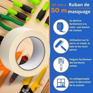 X4 RUBAN ADHÉSIF DE MASQUAGE PAPIER CRÊPE - PROTECTION DES SURFACES LORS DE TRAVAUX DE DÉCORATION PEINTURE - 50MM X 50M - BEIGE - Neuf