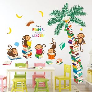 Trahoo-Ds9-8065 Singe Arbre Livres Stickers Muraux Tatouage Mural Enfants Pépinière Peel And Stick Pépinière Garçon Arbre Animaux Jungle Bébé Déco - Neuf