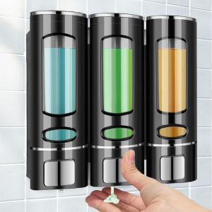 KAL-3 Pièces Distributeur De Savon Mural, Distributeur Savon Douche Noir, 400Ml Flacon Pompe Vide No Perçage, Anti-Fuite, Distributeur De Liquide Vaisselle Refillable Pour Cuisine Et Salle De Bain, N - Neuf