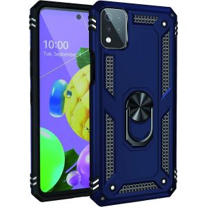 Eryi-Coque Pour Lg K53/Lg K52, + Verre Trempé, Étui De Protection Soft Tpu + Pc, Heavy Duty, Slim Dual Layer Protective Housse Etui Coque Avec Support De Bague En Métal, Bleu - Neuf