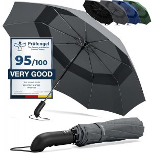 CAP-Parapluie Pliant Compact - Automatique Ouverture/Fermeture Bouton et Sac | Résistant au Vent, Incassable Solide, Petit Mini, Télescopique, Noir, Facile, Étanche - Homme Femme Ombrelle Voyage - Neuf