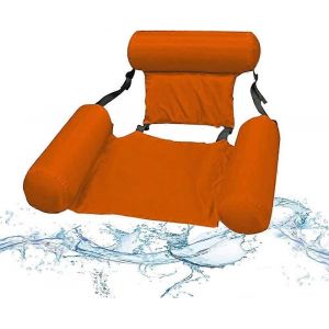 Hamac De Piscine 4 En 1 Ultra Confort - Matelas Pneumatique Flottant Pliable - Dossier De Piscine - Fauteuil Inclinable - Orange - Neuf