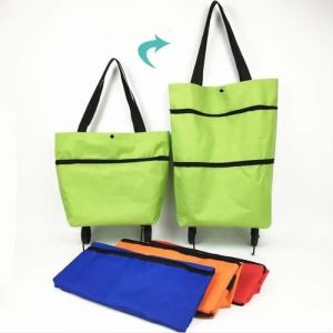 Sac &agrave; provisions pliant avec des roues Chariot de Course Pliable &agrave; Roulette Caddie Courses Pliant en Oxford, Vert - Neuf