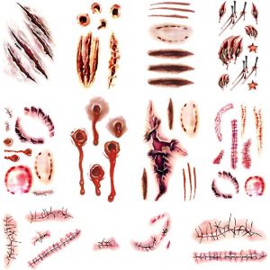 Tatouages Temporaires (9 Feuilles) - Halloween, Cicatrices D'horreur, Plaies, Araignées Effrayantes, Visage, Zombie, Vampire, Sorcière, Sang Croûté Faux, Fausse Peau - Neuf