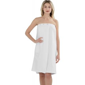 Tzf-Jupe De Sauna 100% Coton Femme, Serviette De Bain Femme Douce Et Confortable, Kilt De Sauna Absorbante, Ajustable Avec Boutons, Pochettes, Peignoir Pour Douche Plage Piscine (Blanc, 80x145cm) - Neuf