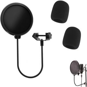 Microphone Filtre,Micro &Eacute;cran Anti Vent,Microphone Pop Filter,Avec 2 Mousse Microphone Bonnette,&Eacute;cran Anti-vent &agrave; Double Couche avec Clip Col de Cygne &agrave; 360&deg; pour la Plupart des Microphones - Neuf