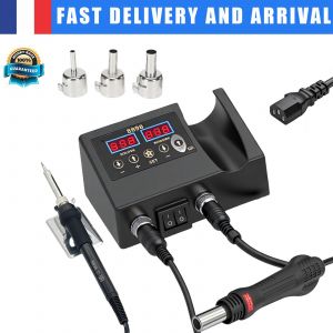 Station de r&eacute;paration &agrave; air chaud num&eacute;rique 2 en 1 8898,Chauffage rapide et pr&eacute;cis, avec trois buses &agrave; air chaud adapt&eacute;es &agrave; la micro-soudure, &agrave; la r&eacute;paration et &agrave; la remise en &eacute;tat des composants SMD - Neuf