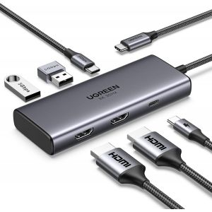 Revodok 206 Hub USB C Dual HDMI 4K60Hz 8K30Hz Extension 2 &Eacute;crans PD 100W Charge Multiports USB 5Gbps 6 en 1 Docking Station Compatible avec MacBook Pro Air Surface 10 Envy x360 ThinkPad X1 - Neuf