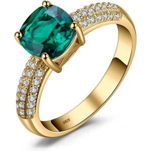 Kgabery-1.8ct Coussin Solitaire Bague Simulé Emeraude Vert,Bague Pierre Pour Femme En Argent Sterling 925,Plaqué Or Jaune Plaqué Or Rose Bague Femme Ensemble De Bijoux,Cadeau D'anniversaire - Neuf