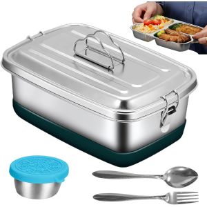 Kal-Boîte À Bento En Acier Inoxydable 2000ml, Lunch Box Inox Doble Capa 3 Compartimentos Étanche Avec Couvercle Hermétique, Boîte À Déjeuner Isotherme Pour École,Bureau,Pique-Nique - Neuf