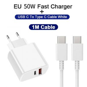Chargeur Usb C 50w Pd, Adaptateur De Charge Super Rapide Pour Samsung Galaxy S22 S23 S24 Ultra Type C, Charge Rapide 3.0, Chargeur Mural White Eu And Cable - Neuf