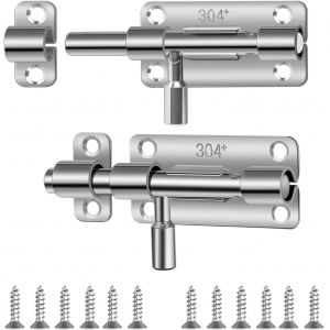 ChenQuanSarl-Loquet Porte, 2 Pièces Targette De Porte Verrou Porte Exterieur Verrou De Portes En Acier Inoxydable Petit Verrou Coulissant Plat Avec Vis Pour Porte De Jardin Salle De Bain Fenêtre (Arg - Neuf