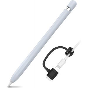 Eryi-Coque Apple Pencil 1ère Génération, Anti-Dérapante Silicone Case Cover Protection Apple Pencil 1st Génération [Kit D'attache D'adaptateur De Câble Ajouté] (1 Pack, Bleu Clair) - Neuf