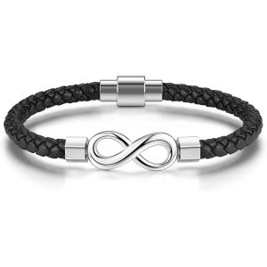 Eryi-Bracelet En Cuir Pour Homme - Bracelet En Cuir - Bracelet Enroulé - Symbole Infini - Réglable - Convient Pour Les Hommes Et Les Femmes - Idée Cadeau - Neuf