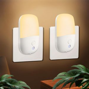 Veilleuse Avec Capteur Cr&eacute;pusculaire, 2 Pi&egrave;ces Veilleuse Led Avec Luminosit&eacute; R&eacute;glable, Modes On/Off/Auto, Lumi&egrave;re De Prise 2700 K Blanc Chaud Pour Enfants, Escaliers, Couloirs, Chambres - Neuf