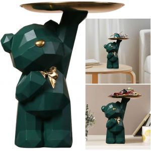 lbgwp60-Plateau Clé Entrée Sculpture Ours En Résine, Bol Clé Entrée Statue De Ours, Statue Avec Plateau, Plateau Rangement Clef, Bijoux, Organisateur Plateau Porte Clé Et Accessoires - Neuf