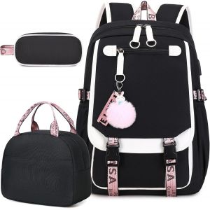 KALSC-Sac À Dos Avec Sac À Lunch Sets,Sacs Scolaires Pour Filles Enfant Cartable Élémentaire Étudiant Sac De Voyage Résistant À L'Eau 21L Pour Les Filles Les Élèves Et Du Lycée - Neuf