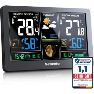 Station m&eacute;t&eacute;o radio multifonction avec capteur ext&eacute;rieur - Thermom&egrave;tre et hygrom&egrave;tre (&eacute;cran couleur) - Neuf