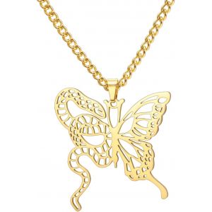 Kal-Collier De Papillon Serpent En Acier Inoxydable Pendentifs Unique À Double Symbolisme Bijoux Pour Hommes Femmes - Neuf