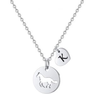 Kal-Chevaux Et Filles - Cadeau Pour Femme - En Acier Inoxydable - C?ur Creux - Pendentif Cheval - Cadeau Pour Filles Et Femmes - Chevaux - Chaîne Pour Adolescentes Et Petites Filles - Neuf