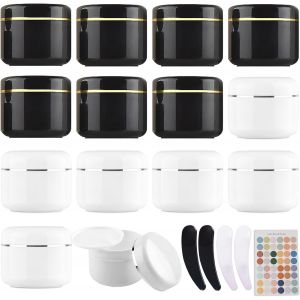 Contenant Cosmetique Vide 14 Articles,Pot Creme 50Ml Petite Bouteille Plastique avec Spatule Et éTiquette,Convient aux Produits de Soins de La Peau,aux MéDicaments,Etc,7 Noir 7 Blanc - Neuf