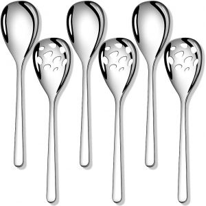 Mevronisshop-Lot De 6 Cuillères De Service Fendues En Acier Inoxydable De 23,6 Cm Pour Buffet, Fête, Banquet, Cuisine - Neuf