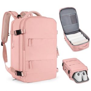Sac &agrave; dos de voyage avec compartiment &agrave; chaussures et port de chargement USB - Rose - Neuf
