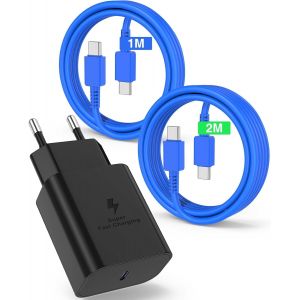 Ayu-45w Chargeur Usb C Charge Rapide Pour Samsung Galaxy S24 Ultra/S25/S23/S22/S21,Usb-C Fast Chargeur Avec 1m+2m Type C Cable,Prise Secteur Usbc Adapteur Pour Note20/10/9/8/A73/A53, Iphone 16-Bleu - Neuf